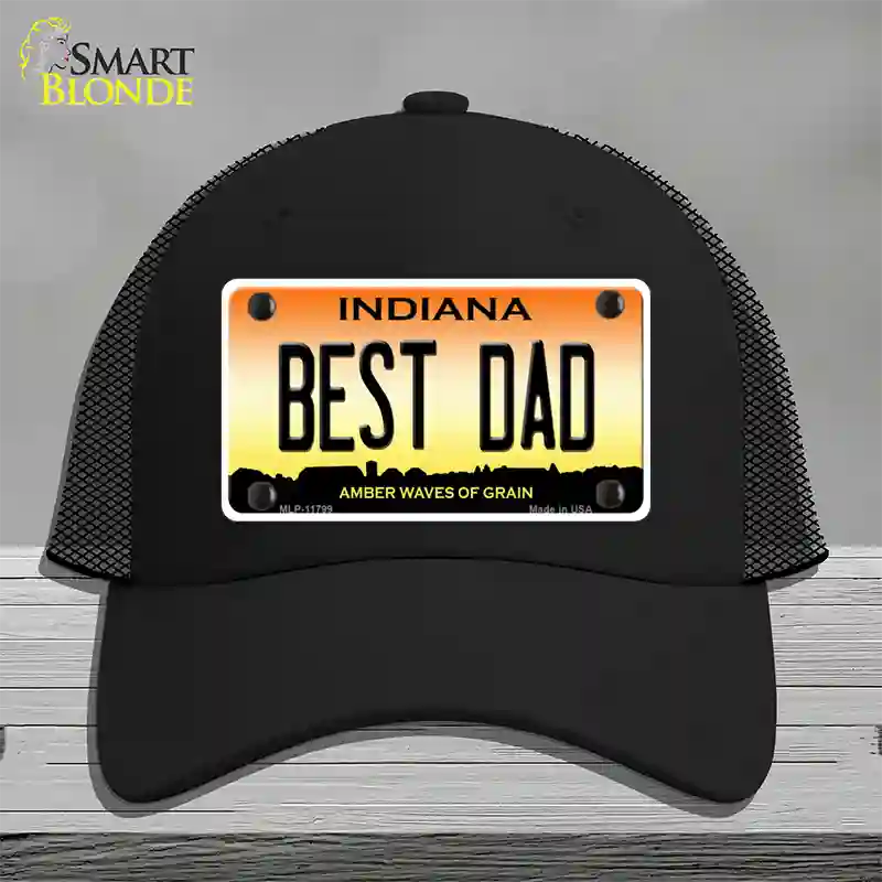 Best Dad Indiana Novelty License Plate Hat Mesh / Black