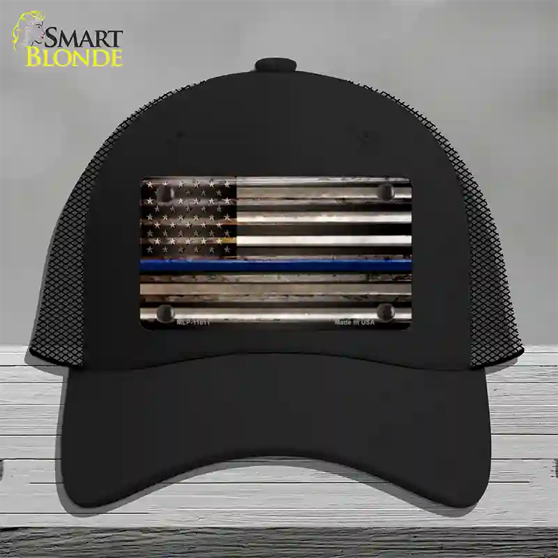 Thin Blue Line American Flag Novelty License Plate Hat Mesh / Black