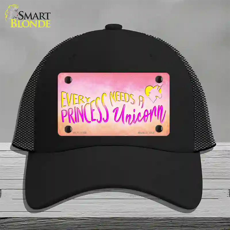 Princess and Unicorn Novelty License Plate Hat Mesh / Black