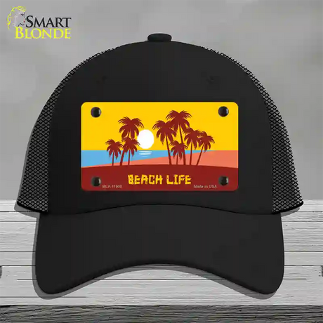 Beach Life Novelty License Plate Hat Mesh / Black