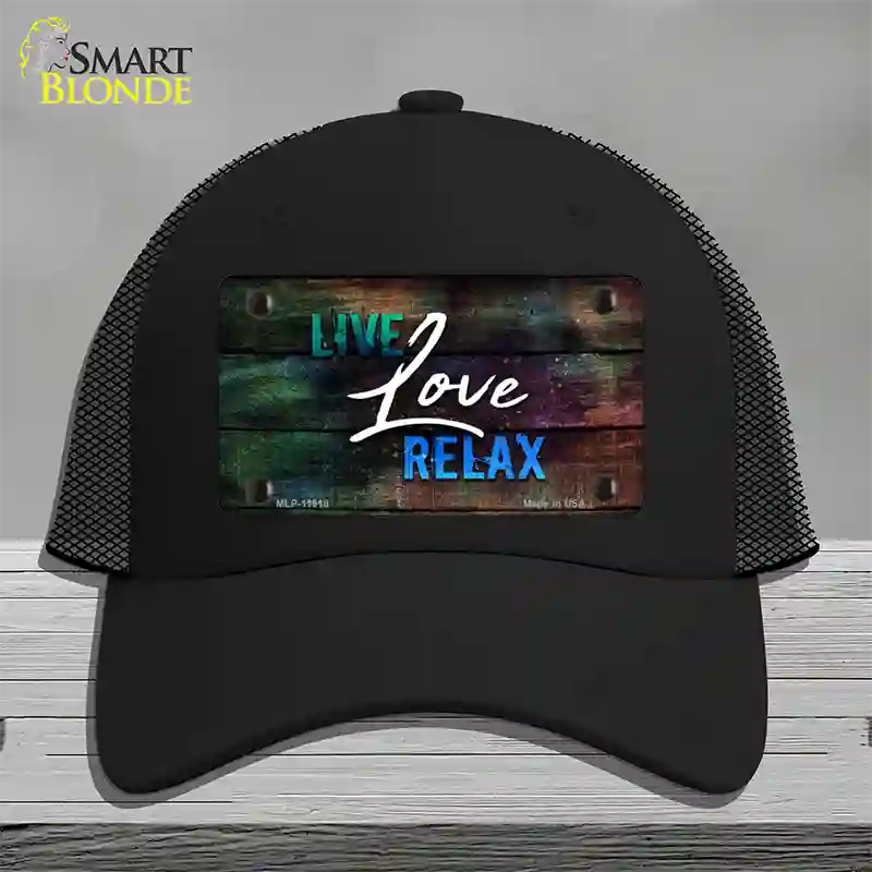 Live Love Relax Novelty License Plate Hat Mesh / Black