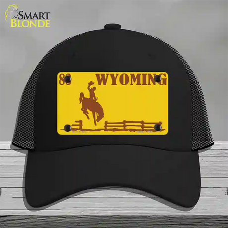 Wyoming Yellow Novelty License Plate Hat Mesh / Black