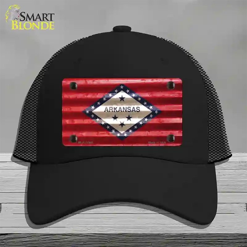 Arkansas Corrugated Flag Novelty License Plate Hat Mesh / Black