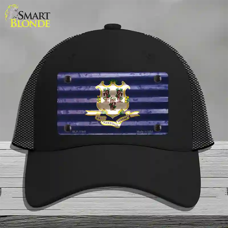 Connecticut Corrugated Flag Novelty License Plate Hat Mesh / Black