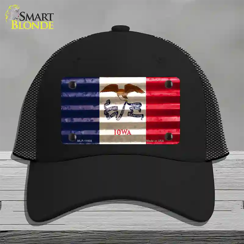 Iowa Corrugated Flag Novelty License Plate Hat Mesh / Black