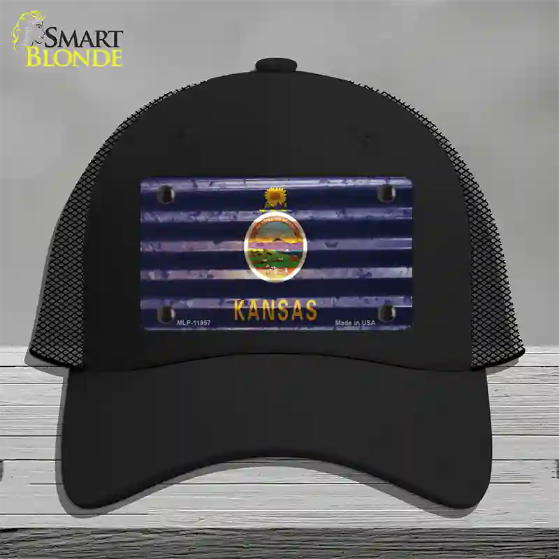 Kansas Corrugated Flag Novelty License Plate Hat Mesh / Black