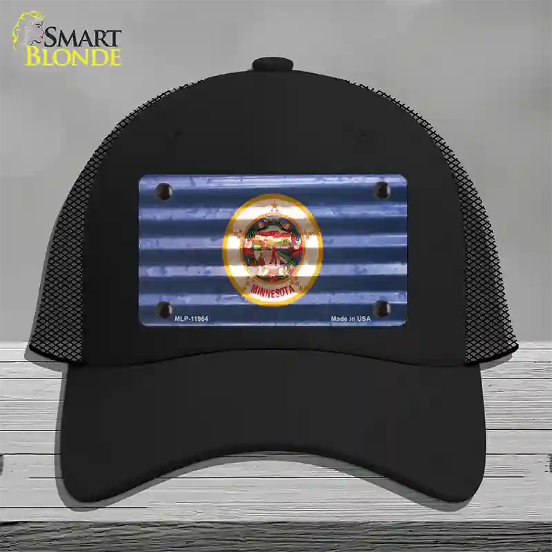 Minnesota Corrugated Flag Novelty License Plate Hat Mesh / Black