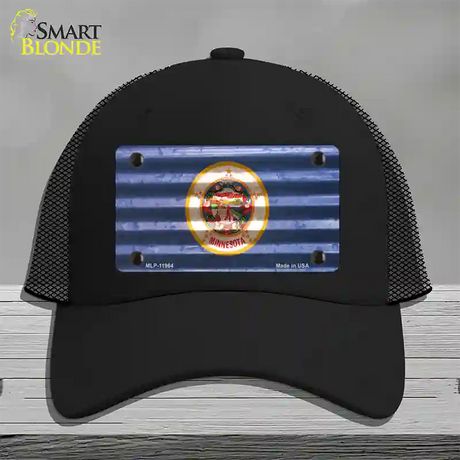 Minnesota Corrugated Flag Novelty License Plate Hat Mesh / Black