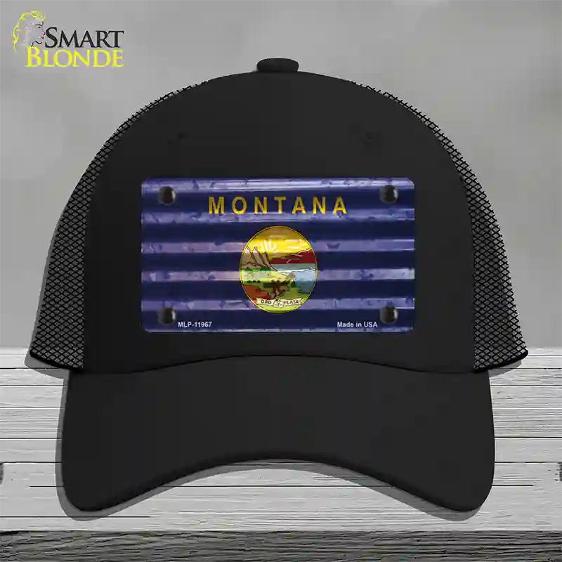 Montana Corrugated Flag Novelty License Plate Hat Mesh / Black