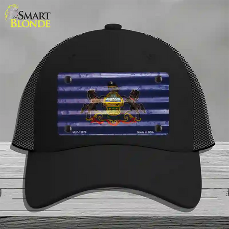 Pennsylvania Corrugated Flag Novelty License Plate Hat Mesh / Black