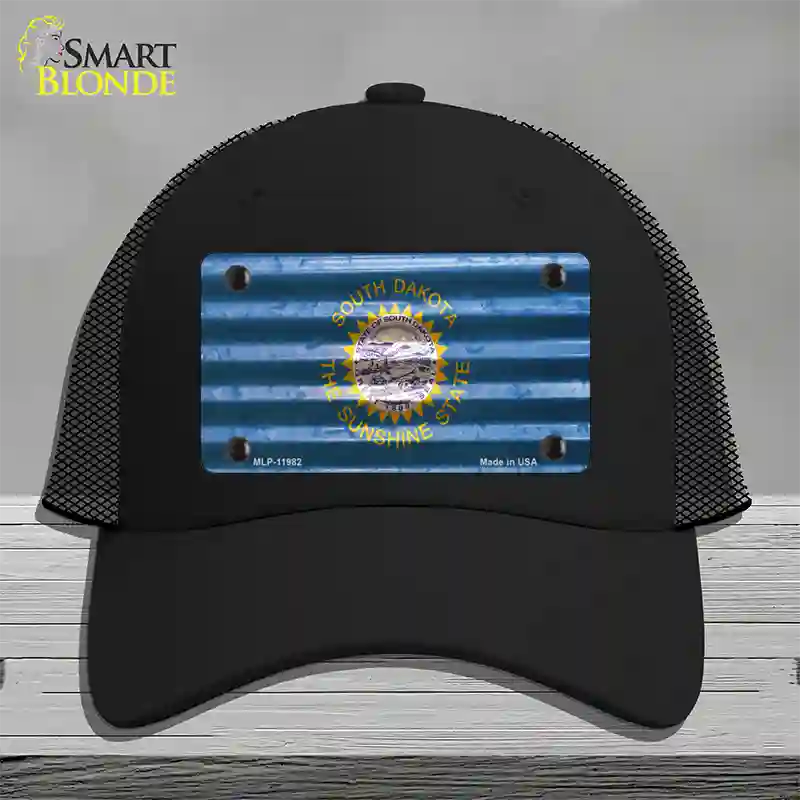 South Dakota Corrugated Flag Novelty License Plate Hat Mesh / Black