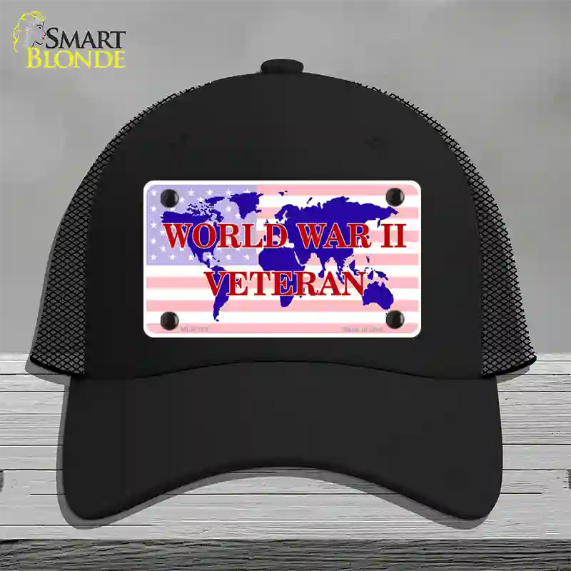 WW II Veteran Novelty License Plate Hat Mesh / Black