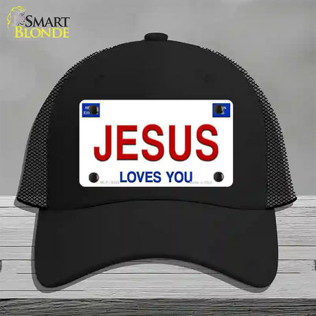 Jesus Loves You Novelty License Plate Hat Mesh / Black