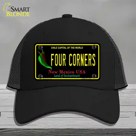 Four Corners New Mexico Black Novelty License Plate Hat Mesh / Black