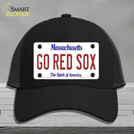 Go Red Sox Massachusetts Novelty License Plate Hat Mesh / Black