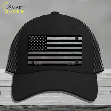 American Flag Black and Gray Novelty License Plate Hat Mesh / Black