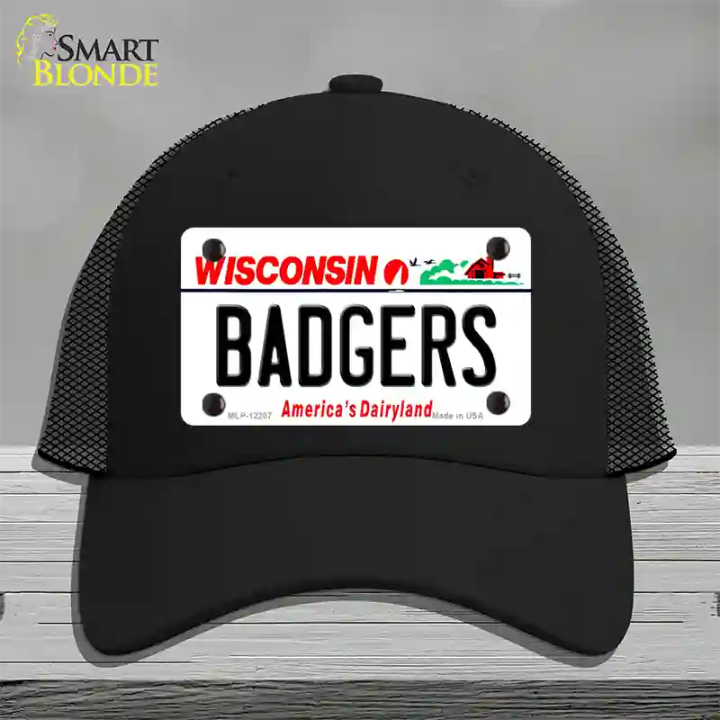 Badgers Wisconsin Novelty License Plate Hat Mesh / Black