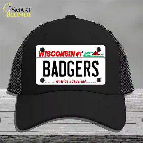 Badgers Wisconsin Novelty License Plate Hat Mesh / Black