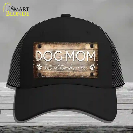 Dog Mom Novelty License Plate Hat Mesh / Black