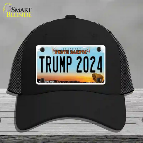 Trump 2024 North Dakota Novelty License Plate Hat Mesh / Black