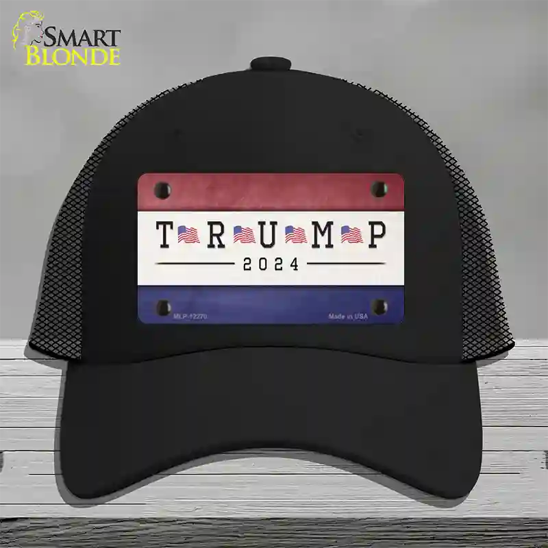 Trump 2024 USA Flag Novelty License Plate Hat Mesh / Black