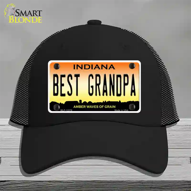 Best Grandpa Indiana Novelty License Plate Hat Mesh / Black