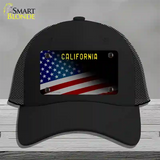 California with American Flag Novelty License Plate Hat Mesh / Black