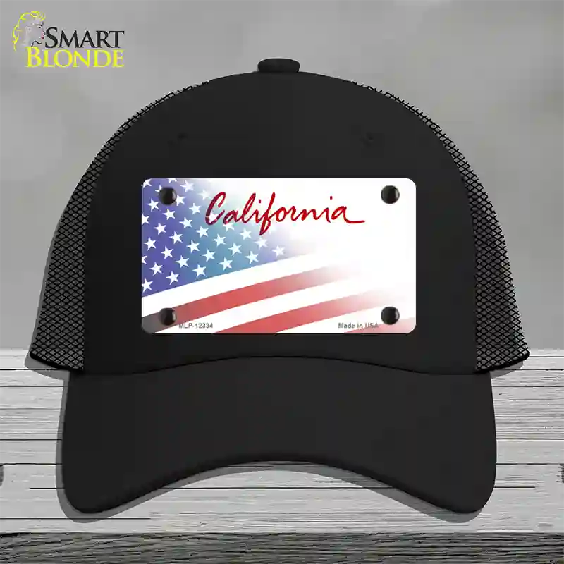 California Plate American Flag Novelty License Plate Hat Mesh / Black