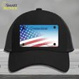 Connecticut with American Flag Novelty License Plate Hat Mesh / Black