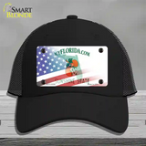 Florida with American Flag Novelty License Plate Hat Mesh / Black