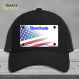 Massachusetts with American Flag Novelty License Plate Hat Mesh / Black