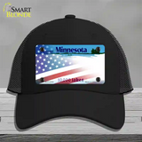 Minnesota with American Flag Novelty License Plate Hat Mesh / Black