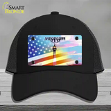 Mississippi with American Flag Novelty License Plate Hat Mesh / Black