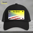 New Jersey with American Flag Novelty License Plate Hat Mesh / Black