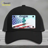 Oregon with American Flag Novelty License Plate Hat Mesh / Black