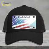 Rhode Island with American Flag Novelty License Plate Hat Mesh / Black