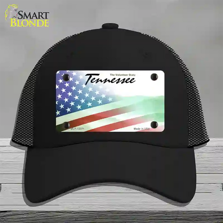 Tennessee with American Flag Novelty License Plate Hat Mesh / Black