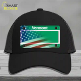 Vermont with American Flag Novelty License Plate Hat Mesh / Black