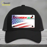 Wisconsin with American Flag Novelty License Plate Hat Mesh / Black