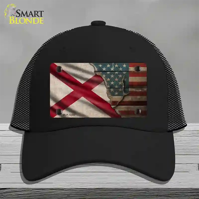 Alabama/American Flag Novelty License Plate Hat Mesh / Black