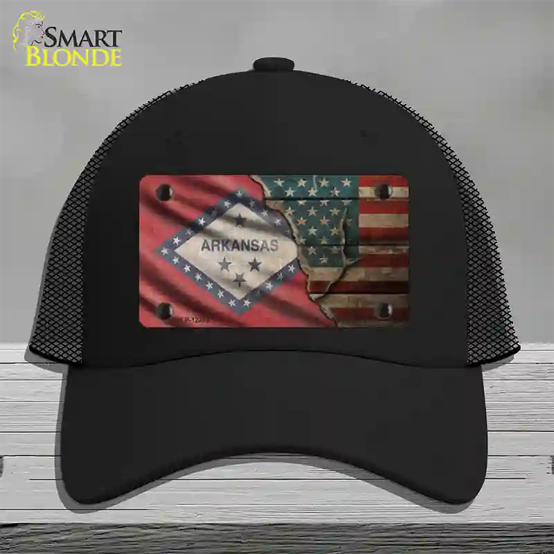 Arkansas/American Flag Novelty License Plate Hat Mesh / Black