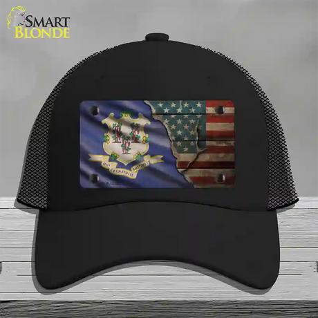 Connecticut/American Flag Novelty License Plate Hat Mesh / Black