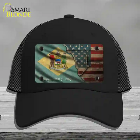 Delaware/American Flag Novelty License Plate Hat Mesh / Black