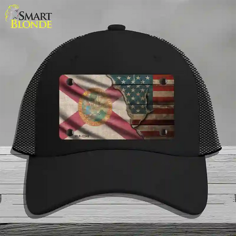 Florida/American Flag Novelty License Plate Hat Mesh / Black