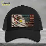 Illinois/American Flag Novelty License Plate Hat Mesh / Black