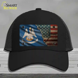 Louisiana/American Flag Novelty License Plate Hat Mesh / Black