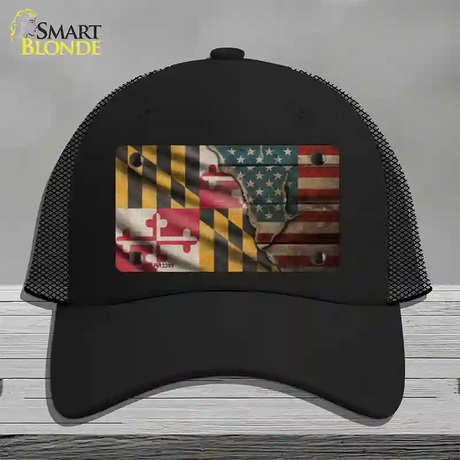 Maryland/American Flag Novelty License Plate Hat Mesh / Black