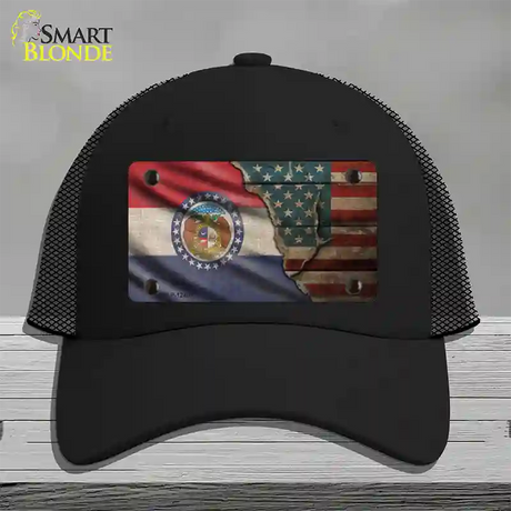 Missouri/American Flag Novelty License Plate Hat Mesh / Black