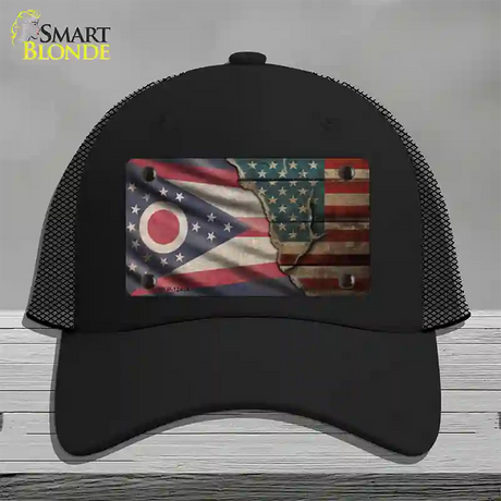 Ohio/American Flag Novelty License Plate Hat Mesh / Black