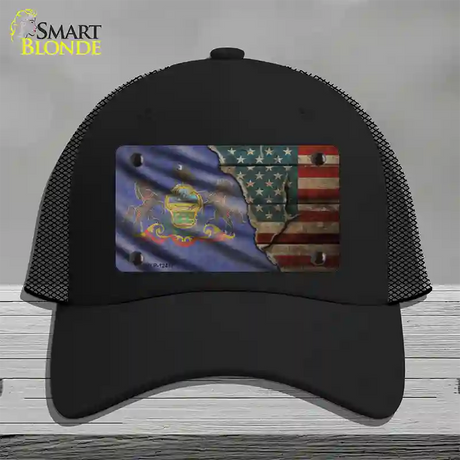 Pennsylvania/American Flag Novelty License Plate Hat Mesh / Black